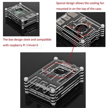 9 Layer Clear Acrylic Case Shell Enclosure Box with Cooling Fan For Raspberry Pi 3 Model B