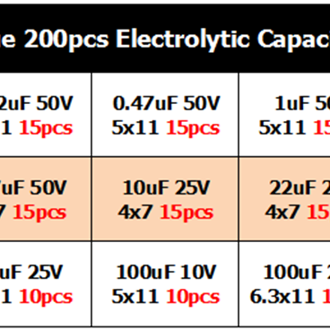 200pcs 15value Electrolytic Capacitor Assortment Box Kit
