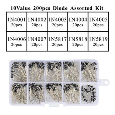200pcs 10 Value Rectifier Diode 1N4001~1N5819 Zener Diode Assortment Kit