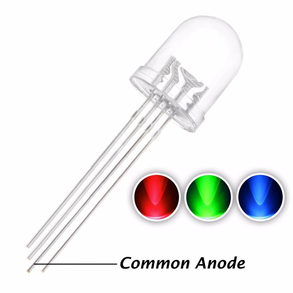 10mm Round RGB Common Anode Clear Lens LED Diode [10pcs Pack]