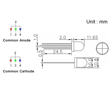 10mm Round RGB Common Anode Clear Lens LED Diode [10pcs Pack]