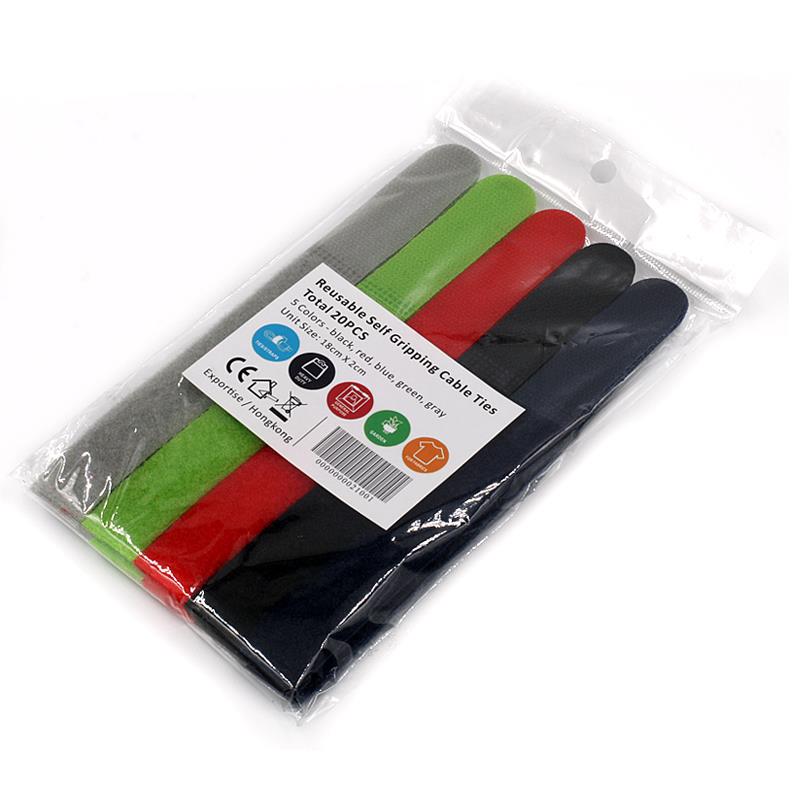 Hook and Loop cable tie strap kit/set 18X2cm,5 colors