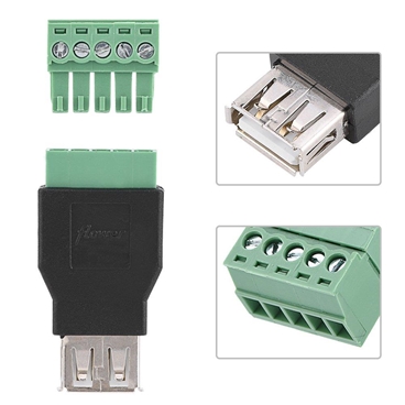 USB 2.0 Type A Female to 5 Pin Screw with Shield Terminal Plug Adapter Connector Converter