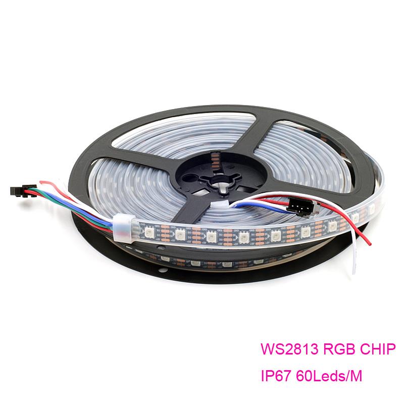 DC5V WS2813 60leds/M individually led pixel strip Black or White PCB [IP67, 5Meters]