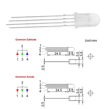 5mm Common Anode RGB Diffused Emitting Diode Lamp [10pcs Pack]