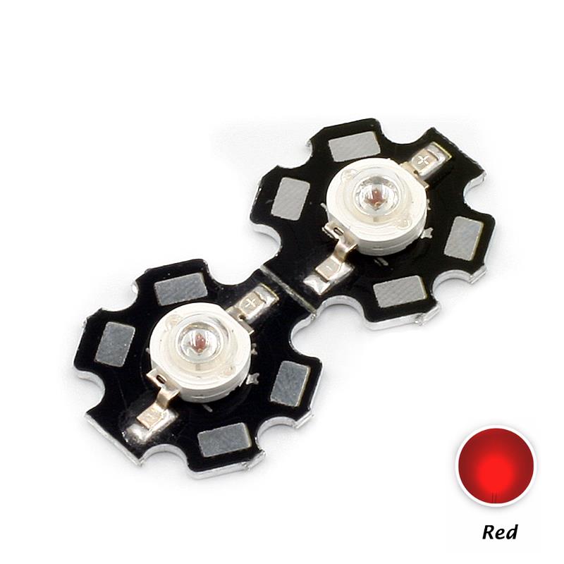 3W Red High Power LED with Heatsink [2pcs Pack]