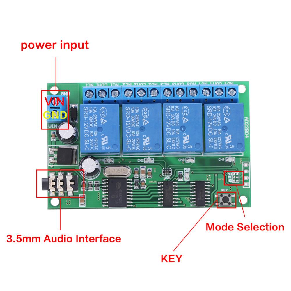 AD22B04 4 Channel DTMF Audio Decoder Relay Control Commands with Remote ...