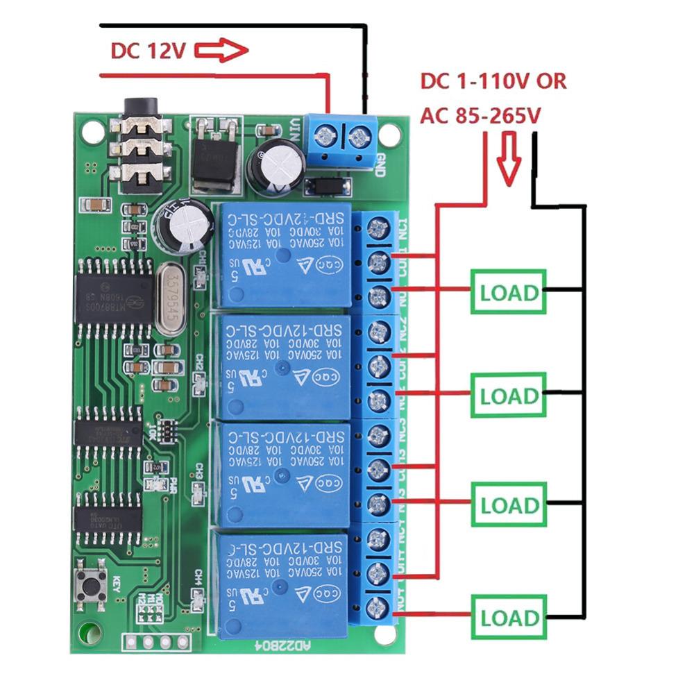 AD22B04 4 Channel DTMF Audio Decoder Relay Control Commands with Remote