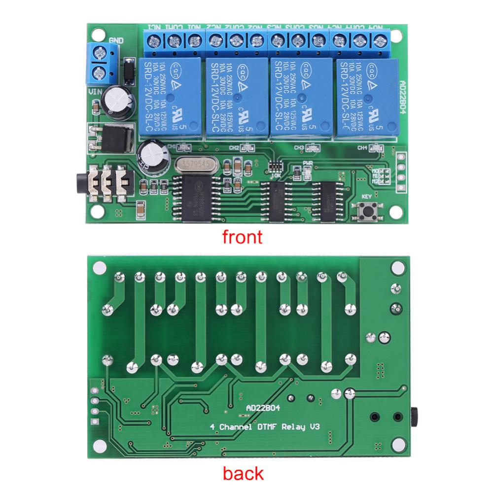 AD22B04 4 Channel DTMF Audio Decoder Relay Control Commands with Remote ...