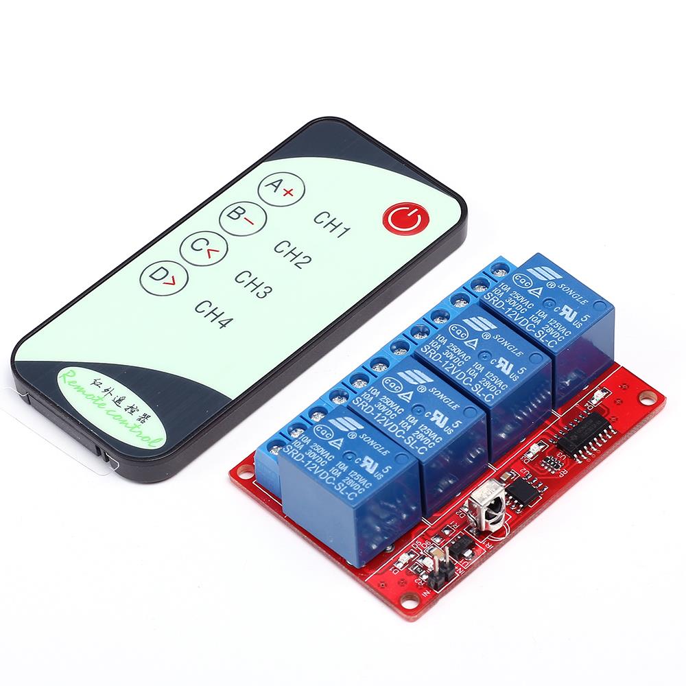 12V 4 Channel IR Remote Control Relay Module Power Switch Self Locking