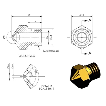 MK10 M7 Brass Extruder Head Hotend Nozzles for 3D Printer [2pcs]