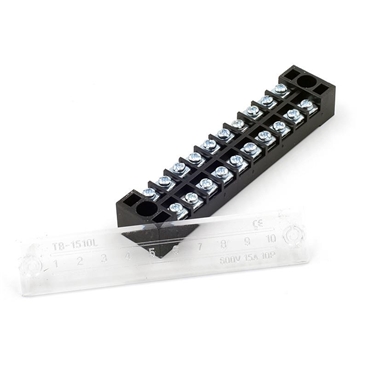 600V 15A 10-Position Screw Barrier Terminal Block, TB-1510 Wire Barrier Block Terminal Strip, Power Distribution Terminal