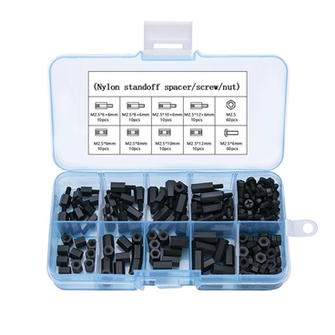 200pcs M2.5 Black Standoffs Nylon Spacer Hex Column Screws Nuts Assortment Kit