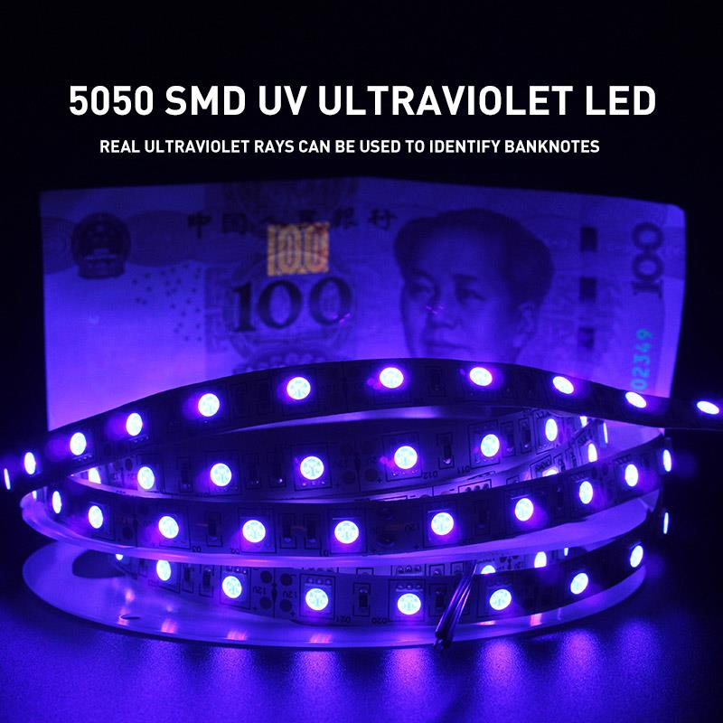 UV Ultraviolet 5050 SMD LED Strip DC12V 395-405nm [5meter Pack]