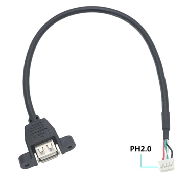 USB 2.0 Type A Female to PH2.0 Molded Panel Mount Extension Cable