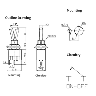 MTS-101 SPST ON-OFF 2 Pin Latching Miniature Toggle Switch