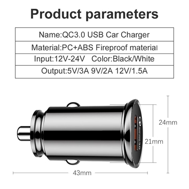 Quick Charge QC3.0 Mini USB Car Charger For Mobile Phone