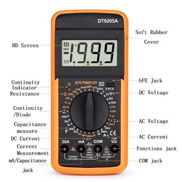 DT9205A AC/DC LCD Display Professional Multimeter