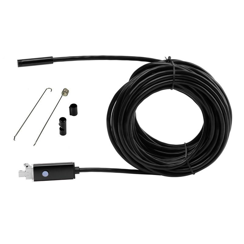 USB Borescope Endoscope Inspection Camera - 5M/16.4ft, Len Diameter 7mm, 0.3 Megapixels, 6 LED, Waterproof IP67