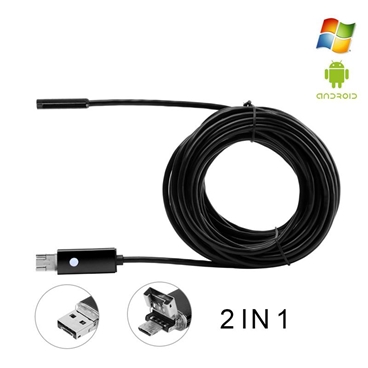 USB Borescope Endoscope Inspection Camera - 5M/16.4ft, Len Diameter 7mm, 0.3 Megapixels, 6 LED, Waterproof IP67