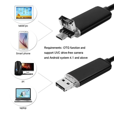 USB Borescope Endoscope Inspection Camera - 5M/16.4ft, Len Diameter 7mm, 0.3 Megapixels, 6 LED, Waterproof IP67