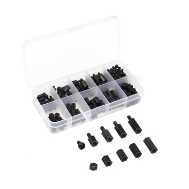 180Pcs Black M3 Nylon Hex Spacers Screws Nuts Stand-off Kit