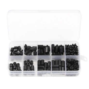 180Pcs Black M3 Nylon Hex Spacers Screws Nuts Stand-off Kit