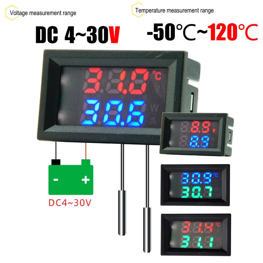DC4-30V Digital DC Single Voltmeter and Thermometer Temperature Sensor