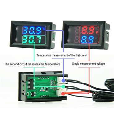 DC4-30V Digital DC Single Voltmeter and Thermometer Temperature Sensor