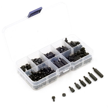 180Pcs Black M3 Nylon Hex Spacers Screws Nuts Stand-off Kit